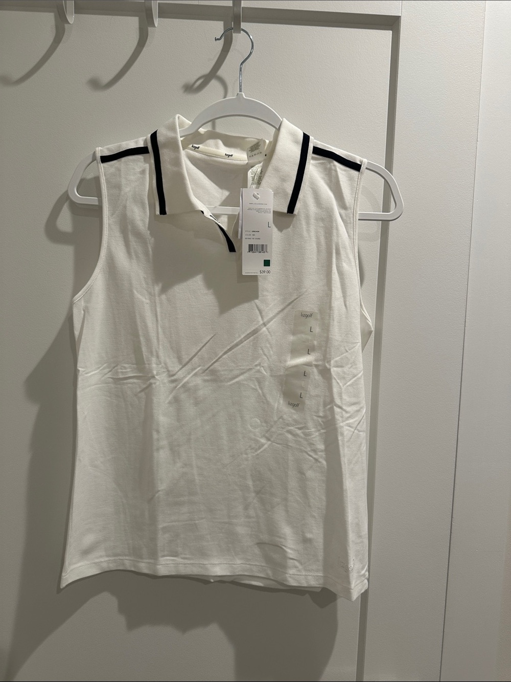 Sleeveless Polo Tank Top with Contrast Trim - White